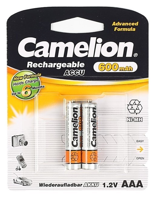 

Аккумулятор Camelion, Aaa, Ni-mh, Hr03-2bl (Nh-aaa600bp2), 1.2в, 600 мач, блистер, 2 шт.