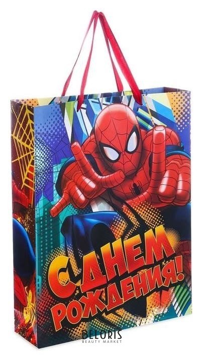 Пакет ламинат вертикальный С днем рождения, человек-паук, 31 х 40 см, + мини-открытка Marvel Comics