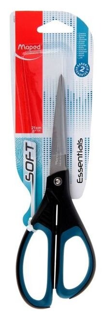 Ножницы Essentials Soft, 21 см, эргономичные ручки, мягкие вставки, европодвес  Maped