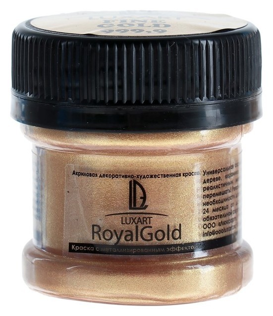 

Краска акриловая, Luxart. Royal Gold, 25 мл, с высоким содержанием металлизированного пигмента, золото жёлтое, Золотистый