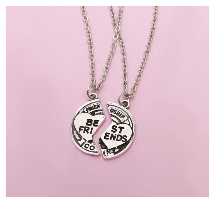 Кулон "Неразлучники" Best Friends, круг, цвет чернёное серебро, 45 см  Tell your story