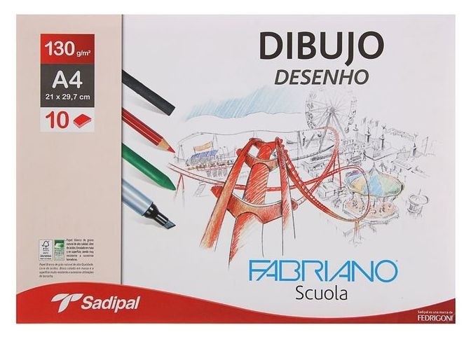 

Бумага для графики и пастели, А4, 210 х 267 мм, Fabriano Dibujo Desenho, 10 листов, 130 г/м², конверт, Белый