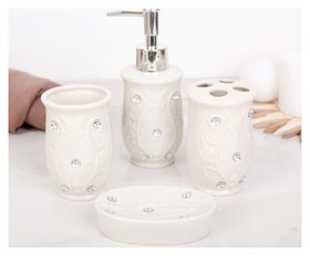 Набор аксессуаров для ванной комнаты «Изящный барельеф», 4 предмета (Дозатор 250 мл, мыльница, 2 стакана) Доляна