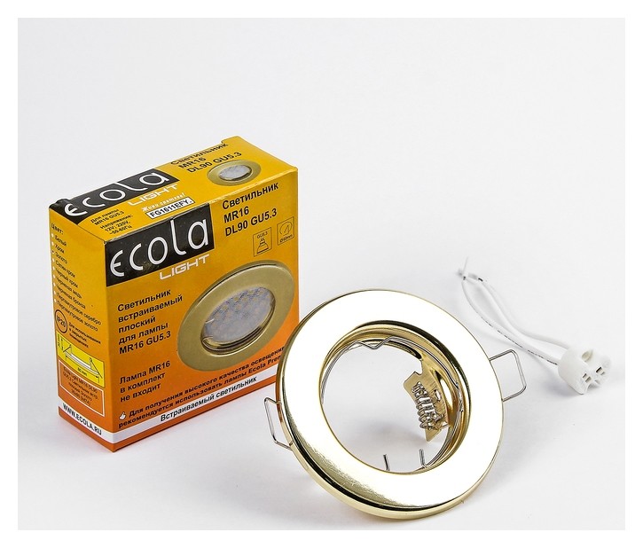 Светильник встраиваемый Ecola Light, Dl90, Mr16, Gu5.3, плоский, 30x80 мм, цвет золото