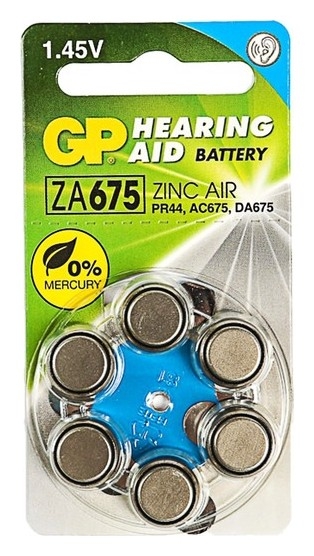 Батарейка цинковая GP, Za675 (Pr44)-6bl, для слуховых аппаратов, 1.45в, блистер, 6 шт.