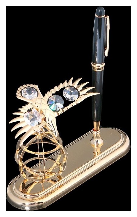 Ручка на подставке Орёл с кристаллами Сваровски Цвет черный/золотой