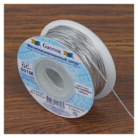 Шнур для плетения, металлизированный, D = 1 мм, 45,7 ± 0,5 м, цвет серебряный Gamma