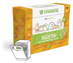 Бесфосфатные таблетки для посудомоечных машин Synergetic, 55шт Synergetic