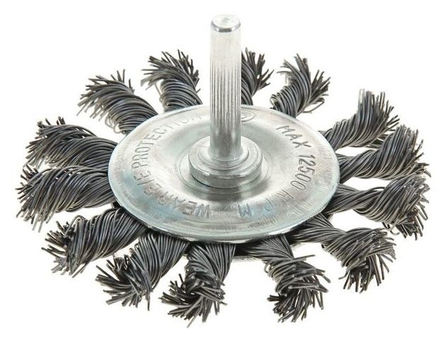 Щетка металлическая для дрели Tundra, со шпилькой, крученая проволока, плоская, 75 мм