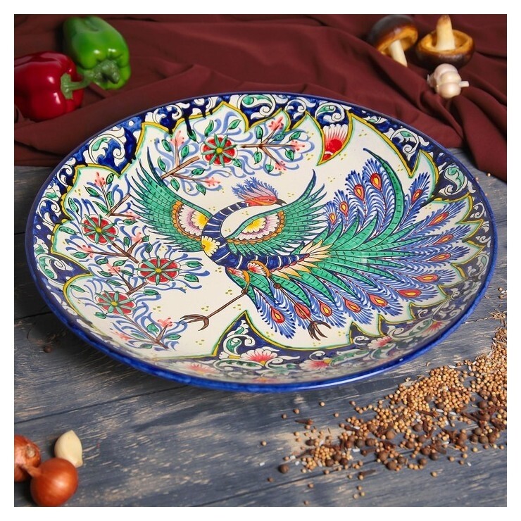 Ляган круглый «Жар-птица», 41 см  Риштанская керамика