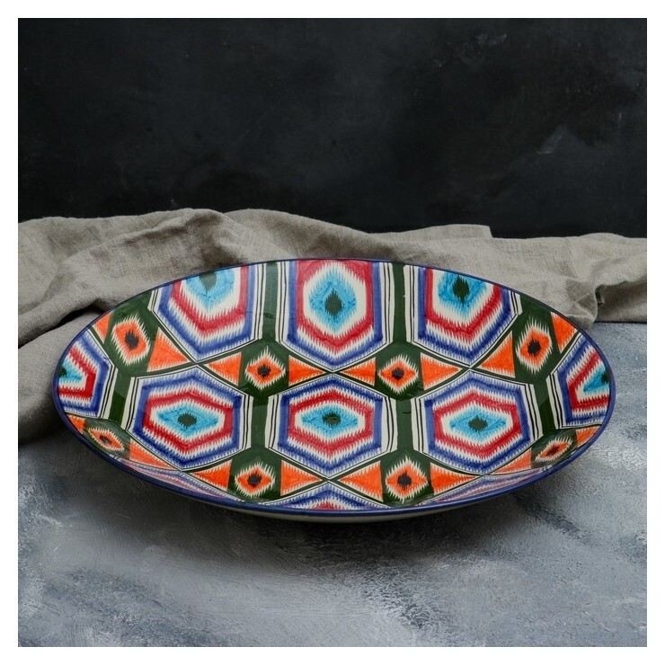 Ляган круглый «Атлас», 41 см, риштанская роспись  Риштанская керамика