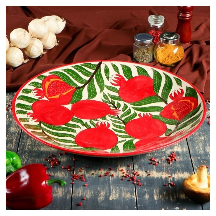 Ляган круглый Гранат, 41 см  Риштанская керамика