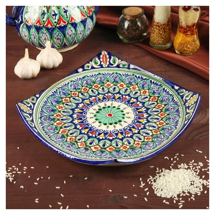 Ляган квадратный, 31 см, синий  Риштанская керамика