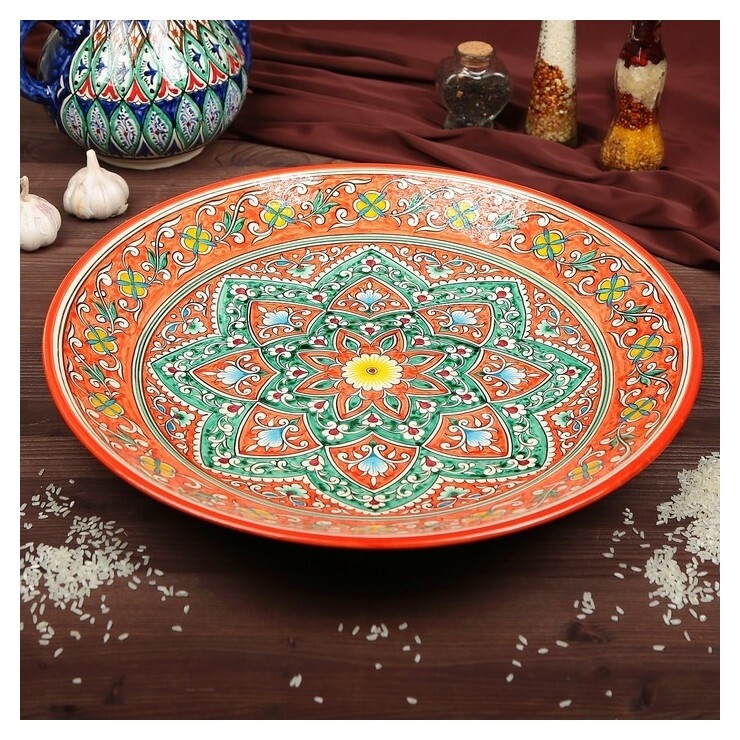 Ляган круглый диаметр 42 см  Риштанская керамика