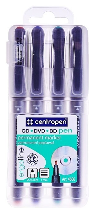 

Набор маркеров перманентных для Cd/dvd 4 цвета, Centropen 4606, 1.0 мм, Разноцветный