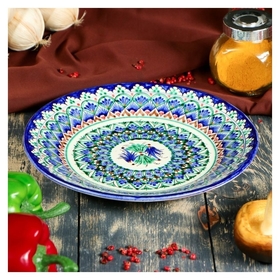 Тарелка плоская керамическая с национальной узбекской росписью 22 см Риштанская керамика