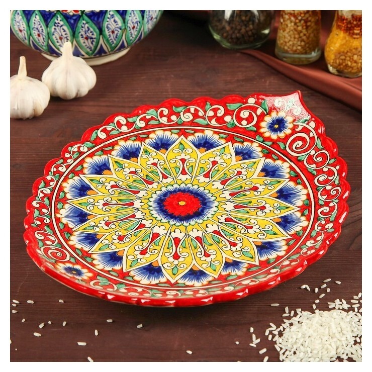 Ляган круглый красный 31 см  Риштанская керамика