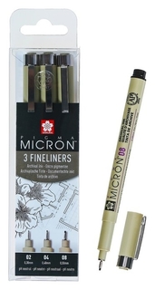 Ручка капиллярная, набор Sakura Pigma Micron, 3 штуки (0.3, 0.4, 0.5), чёрный Sakura