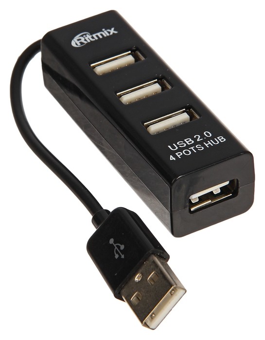 

Разветвитель USB (Hub) Ritmix Cr-2402, 4 порта, USB 2.0, черный, Чёрный