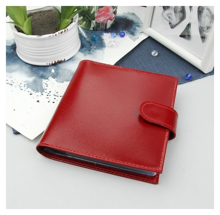 Визитница на кнопке, 2 ряда, цвет красный