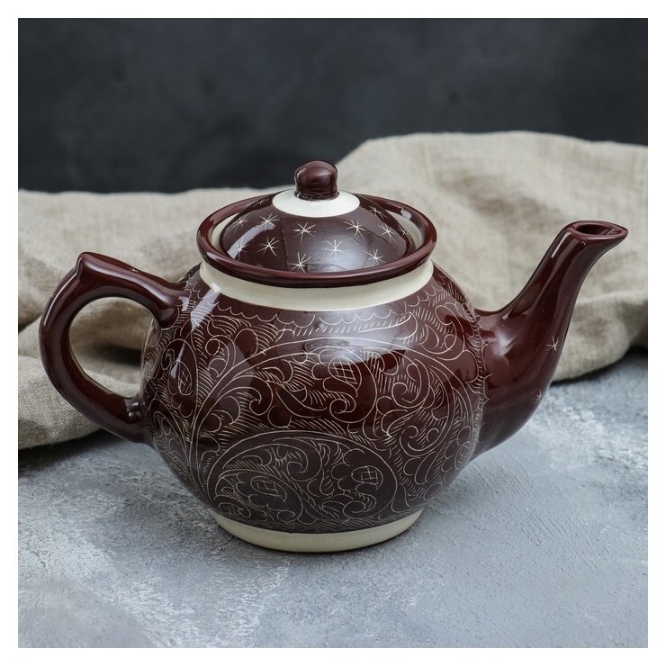 Чайник 0.7 л, риштанская роспись, коричневый  Риштанская керамика