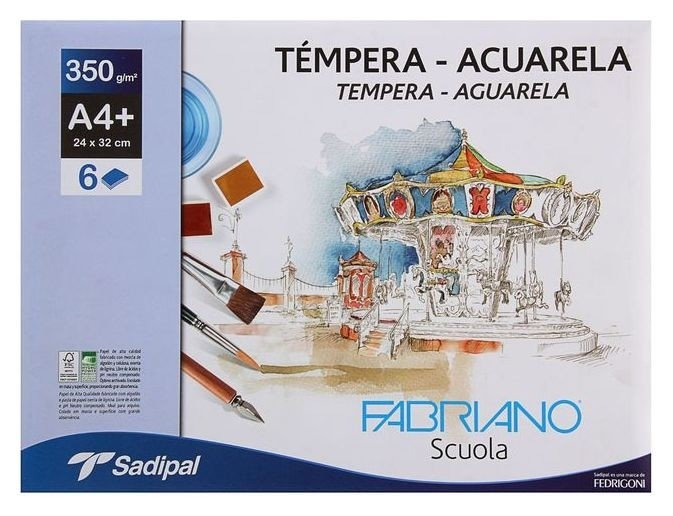 Бумага для акварели в папке 240 х 320, а4+, Fabriano Tempera-aguarela, 6 листов, 350 г/м²