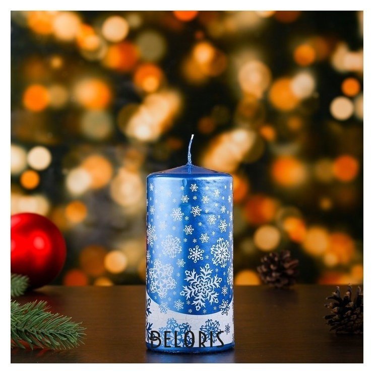 Свеча пеньковая новогодняя голубая Омский свечной завод