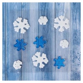 Наклейка на стекло "Снежинки белые и синие" (Набор 9 шт) 12,5х12,5 см Зимнее волшебство