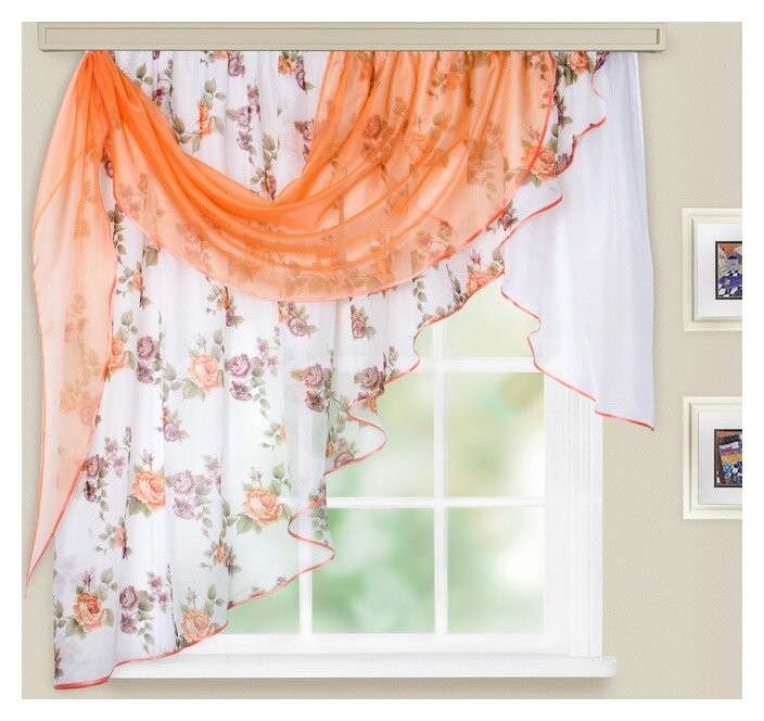 Комплект штор для кухни иллюзия 300х150 см, персик, левая, пэ 100%  Witerra