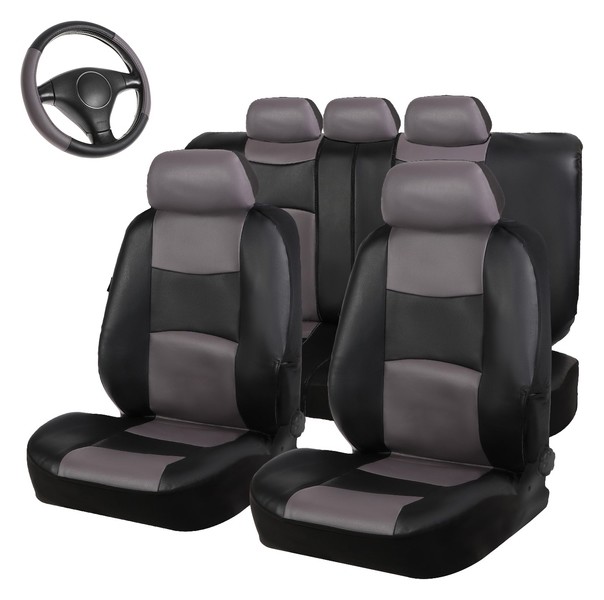 Авточехлы на сиденья Torso Premium универсальные, 9 предметов, кож.зам, чёрно-серый