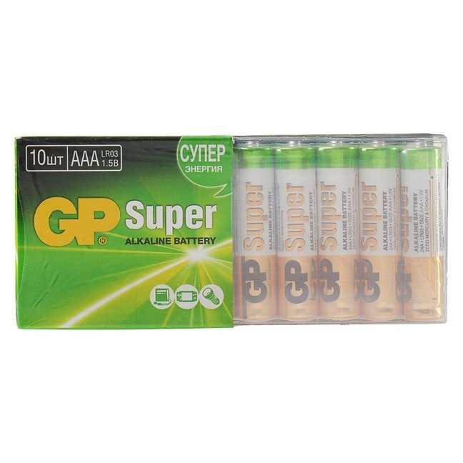 Батарейка алкалиновая GP Super, Aaa, Lr03-10s, 1.5в, набор 10 шт.