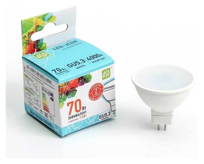 

Лампа светодиодная ASD Led-jcdr-standard, Gu5.3, 7.5 Вт, 230 В, 4000 К, 675 Лм
