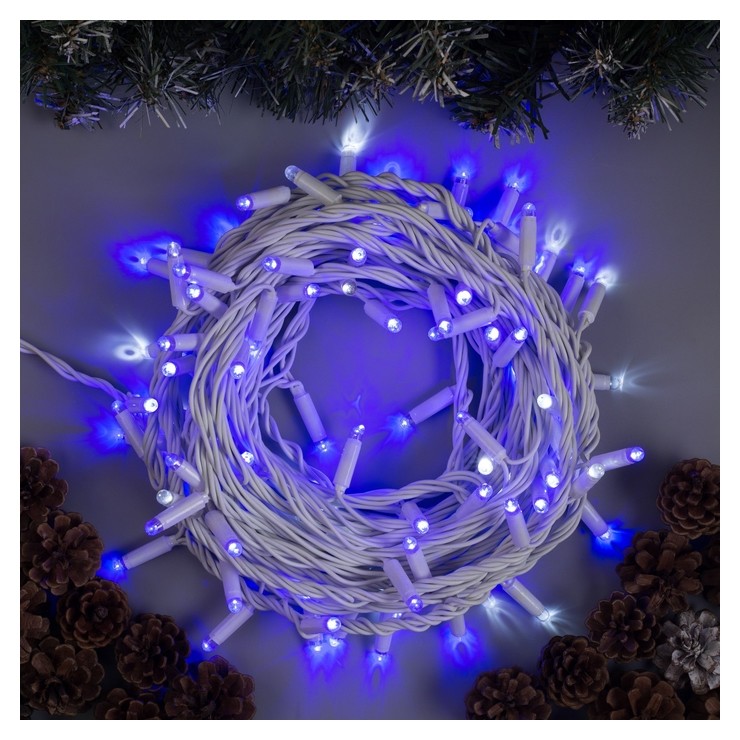 

Гирлянда "Нить" 10 м, Ip65, белая нить, 100 Led, свечение синее, мерцание белым, 220 В