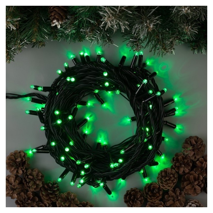 

Гирлянда "Нить" 10 м, Ip65, тёмная нить, 100 Led, свечение зелёное, 220 В