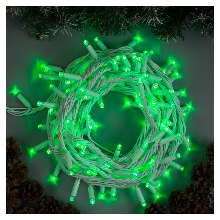 

Гирлянда "Нить" 10 м, Ip65, белая нить, 100 Led, свечение зелёное, 220 В
