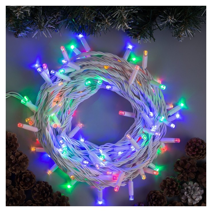 

Гирлянда "Нить" 10 м, Ip65, белая нить, 100 Led, свечение мульти, 220 В
