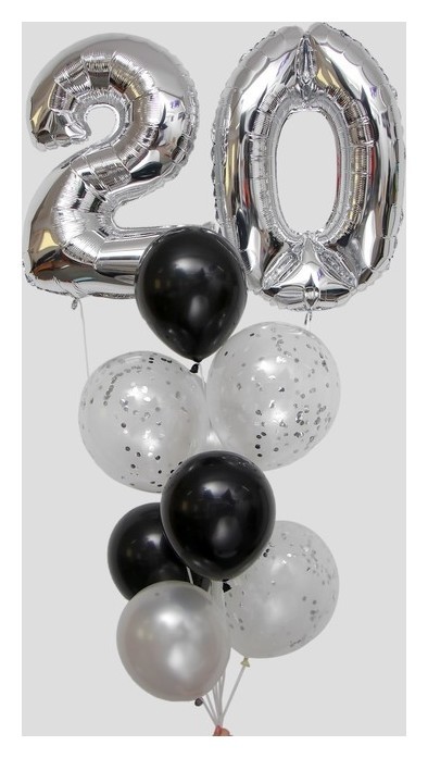 

Фонтан из шаров «20 лет», латекс, фольга, 11 шт., Чёрный