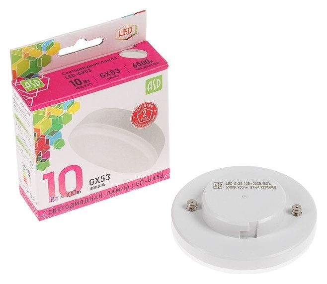

Лампа светодиодная ASD Led-gx53-standard, Gx53, 10 Вт, 230 В, 6500 К, 900 Лм