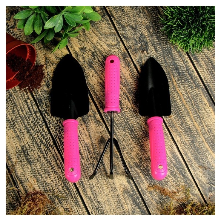 

Набор садового инструмента, 3 предмета: рыхлитель, 2 совка, пластиковые ручки