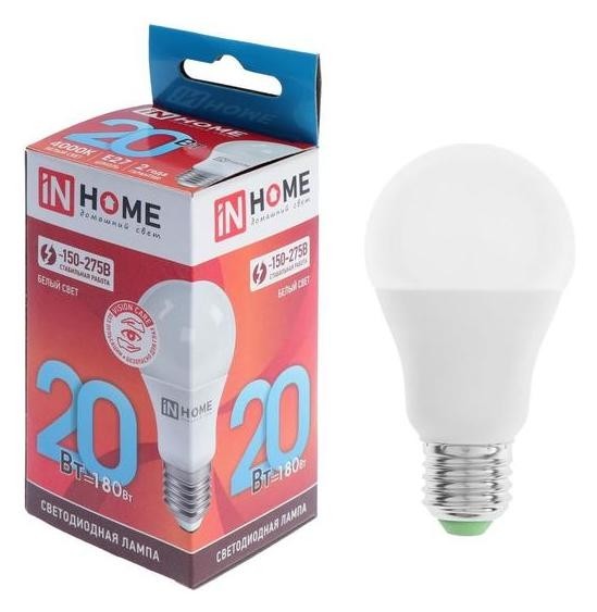 

Лампа светодиодная IN Home Led-a65-vc, е27, 20 Вт, 230 В, 4000 К, 1800 Лм