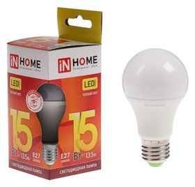Лампа светодиодная IN Home Led-a60-vc, е27, 15 Вт, 230 В, 3000 К, 1350 Лм INhome