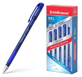 Ручка гелевая Erich Krause G-star, узел 0.5 мм, чернила синие, грип-зона из резины, длина письма 600 метров Erich krause