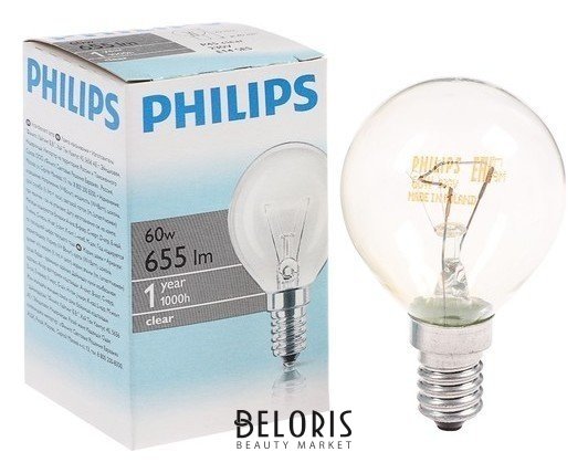 Лампа накаливания Philips Stan, P45, 60 Вт, E14, 2700 К, 230 В, прозрачная Philips