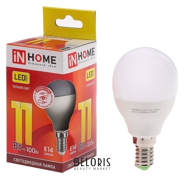 Лампа светодиодная IN Home Led-шар-vc, е14, 11 Вт, 230 В, 3000 К, 820 Лм INhome