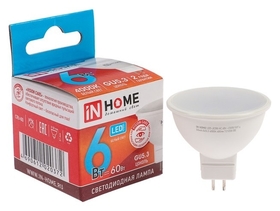 Лампа светодиодная IN Home, Mr16, 6 Вт, Gu5.3, 480 Лм, 4000 К, дневной белый INhome