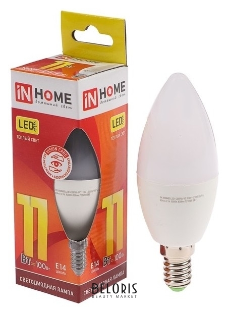 Лампа светодиодная IN Home Led-свеча-vc, е14, 11 Вт, 230 В, 3000 К, 820 Лм INhome