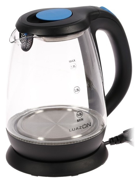 Чайник электрический Luazon Lsk-1810, 1500 Вт, 1.8 л, стекло, подсветка, черный