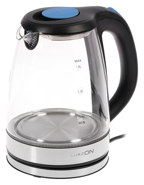 Чайник электрический Luazon Lsk-1810, 1500 Вт, 1.8 л, стекло, подсветка, серебристый