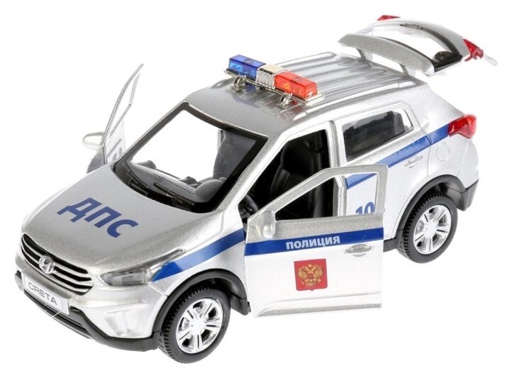Машина металлическая Hyundai Creta «Полиция», 12 см, световые и звуковые эффекты, открываются двери  Технопарк
