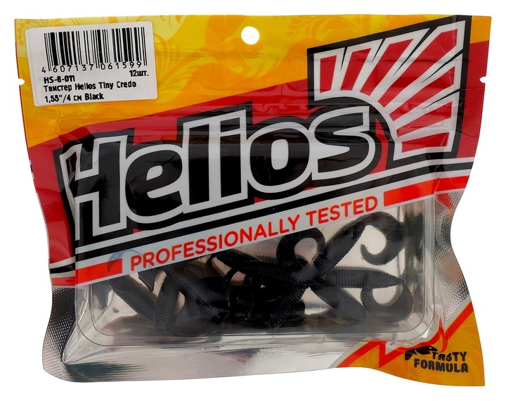 Твистер Helios тiny Credo 4 см Black Hs-8-011, набор 12 шт.